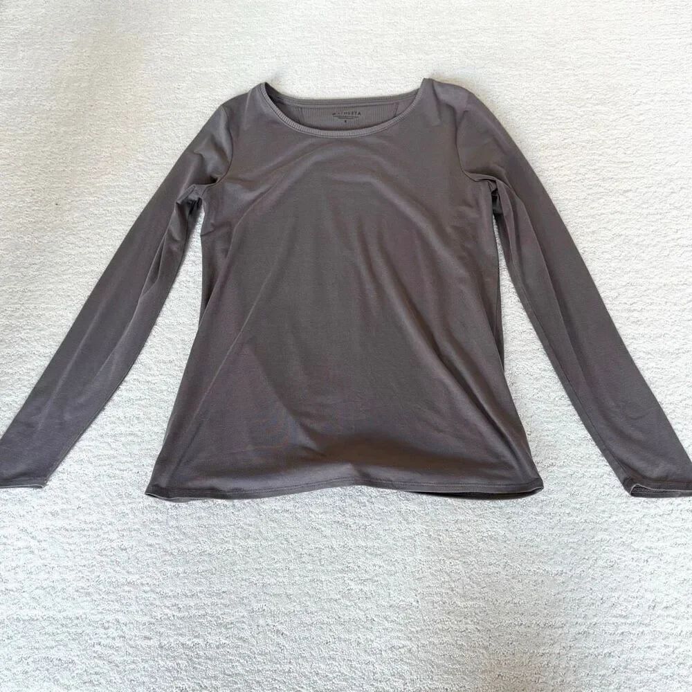 Athleta Long Sleeve Tie Back Deep Violet Gray Breathable Lightweight Crewneck T